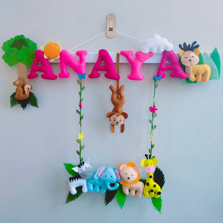 Personalized Jungle Theme Felt Kids Name Plate