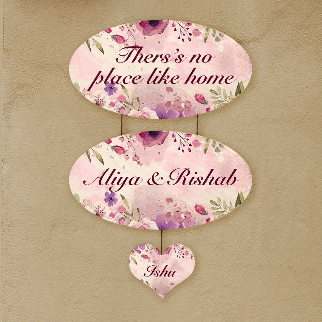 Printed Spring Floral Wooden Oval Nameplate For Family