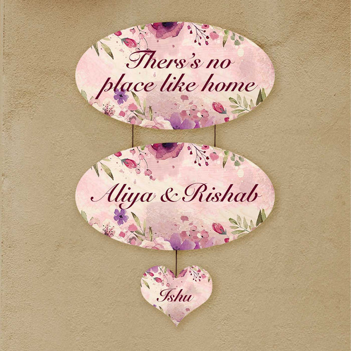 Printed Spring Floral Wooden Oval Nameplate For Family