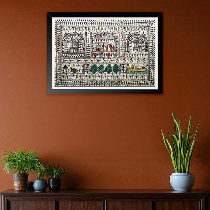 40 X 16 Inch | Handmade Tussar Silk Saura Tribal Art Of Odisha Painting