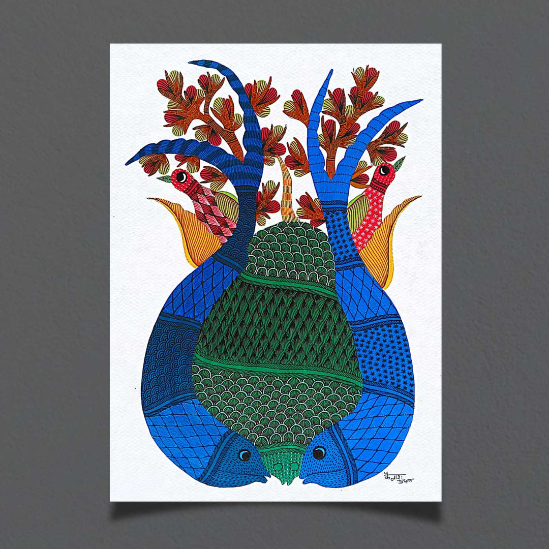 11 x 15 Inch | Circle of Life | Original Hand painted Tribal Gond Art Painting | Acrylic Paints On Paper