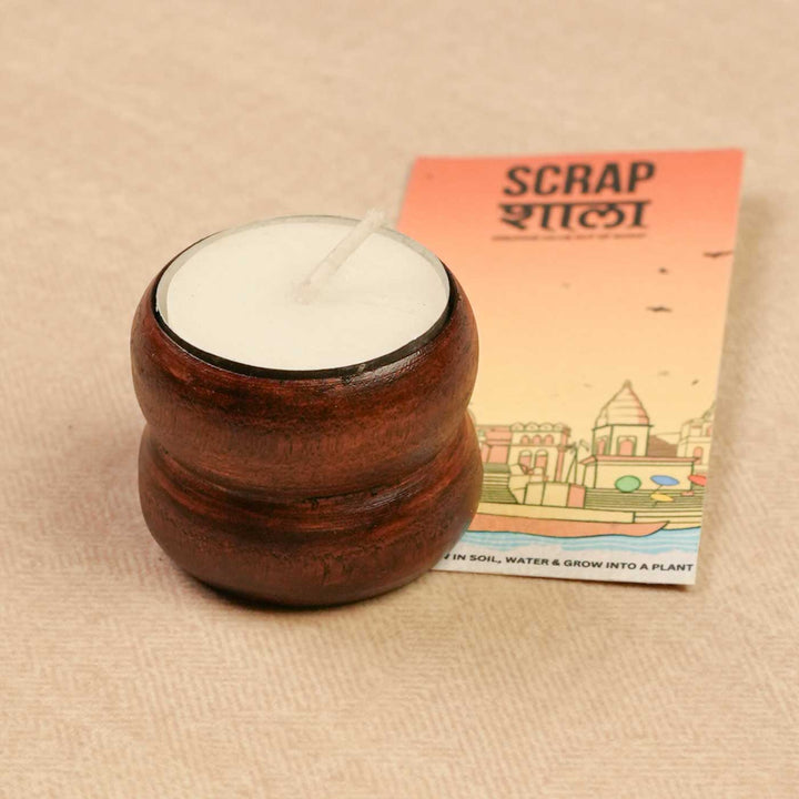 Handmade Panchdeep Wooden Hamper | Includes Candles, Seed Card And Outer Box
" | Set Of 5