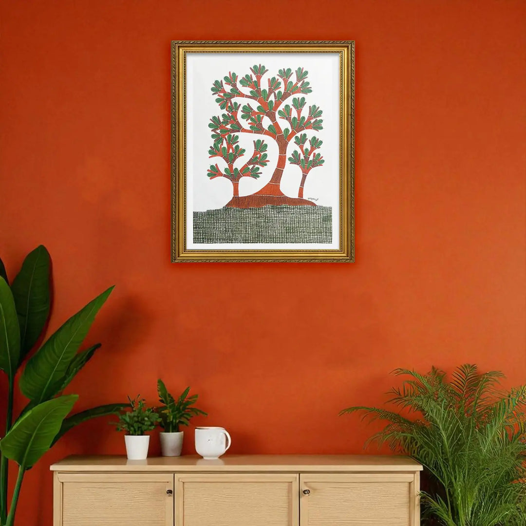 11 x 16 Inch | Tree of Life | Original Hand Painted Tribal Gond Art Painting | Acrylic Paint On Paper