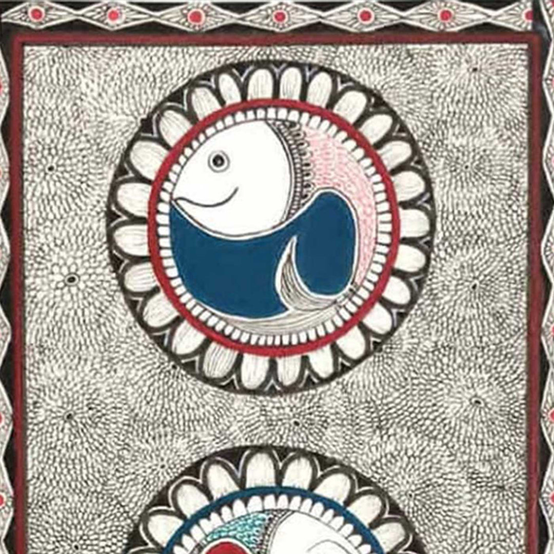 5.7 X 11.8 Inch | Handmade Paper Mesh Madhubani Fish Painting