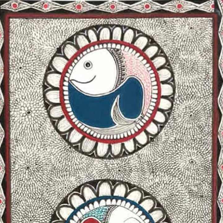 5.7 X 11.8 Inch | Handmade Paper Mesh Madhubani Fish Painting