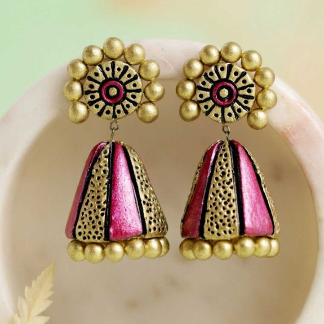 Handmade Beaded Sparkling Cone Terracotta Earrings