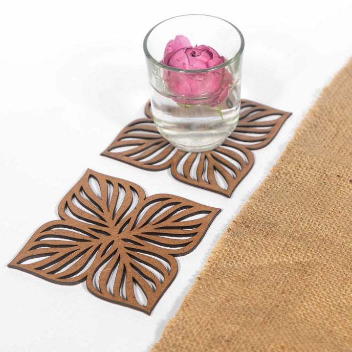 Four Leaf Clover MDF Elegant Laser-Cut Charm Coaster Set | Set of 6