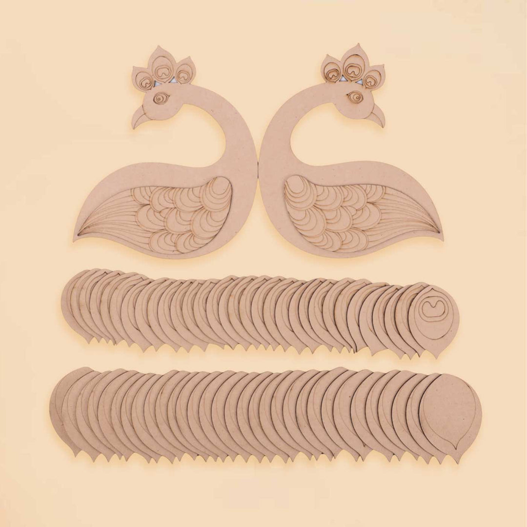 Pre Marked Peacock Feather Rangoli MDF Wood DIY Kit