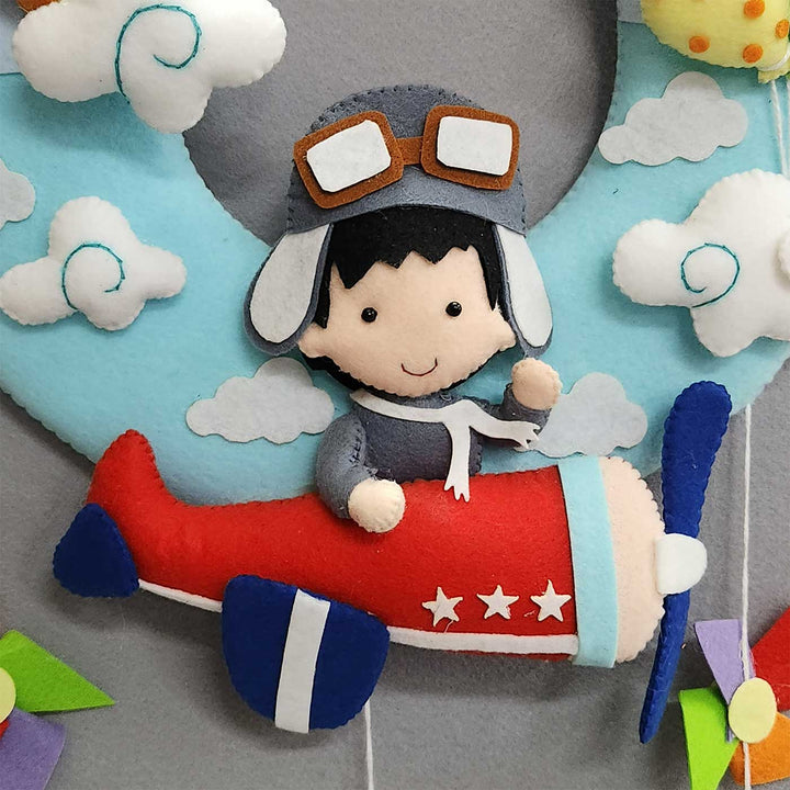 Personalized Aeroplane Theme Felt Kids Name Plate