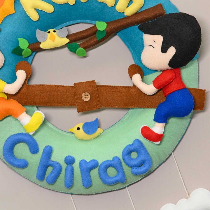 Personalized See-Saw Theme Round Felt Kid's Nameplate For Siblings