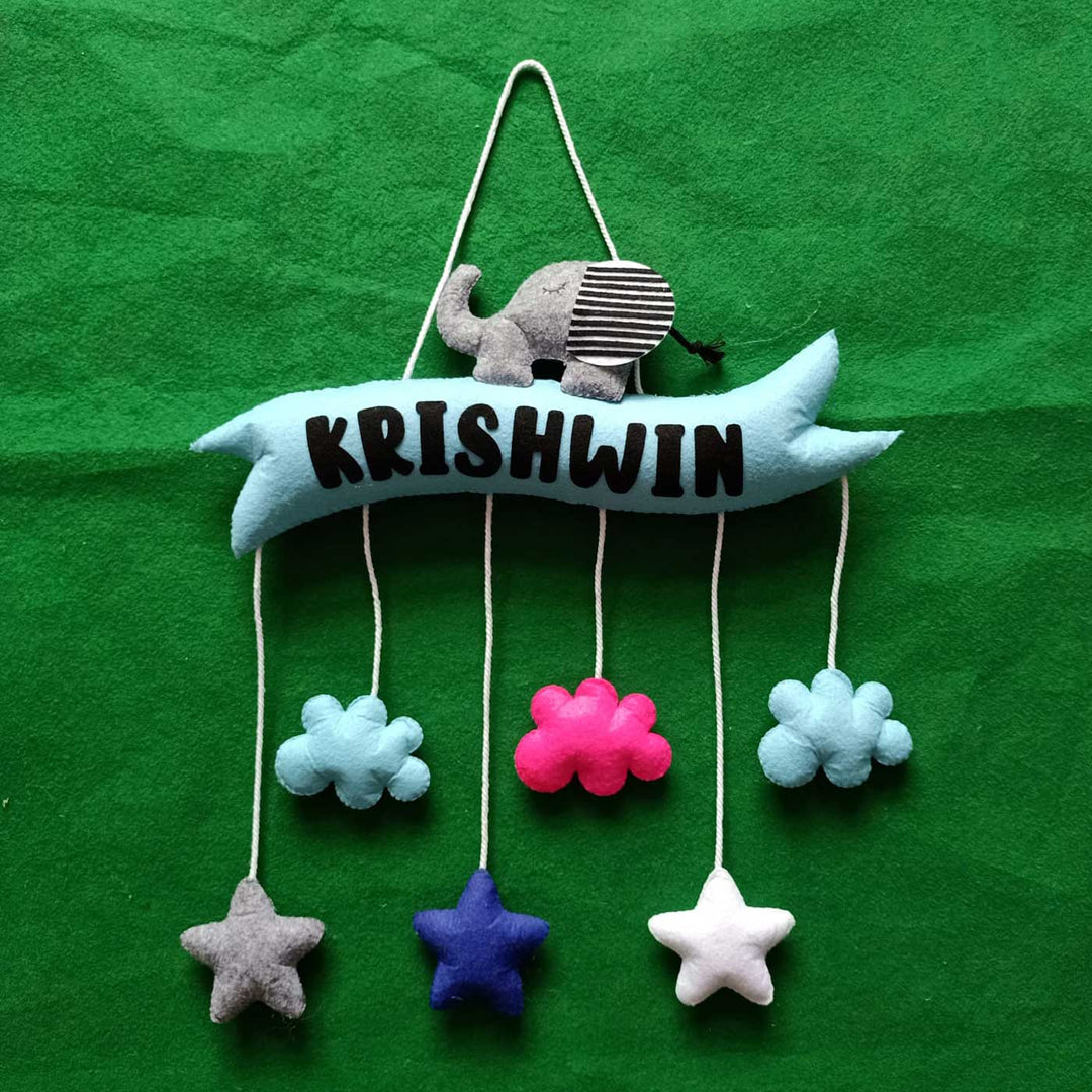 Personalized Handmade Grey Elephant Theme Felt Kids Name Plate