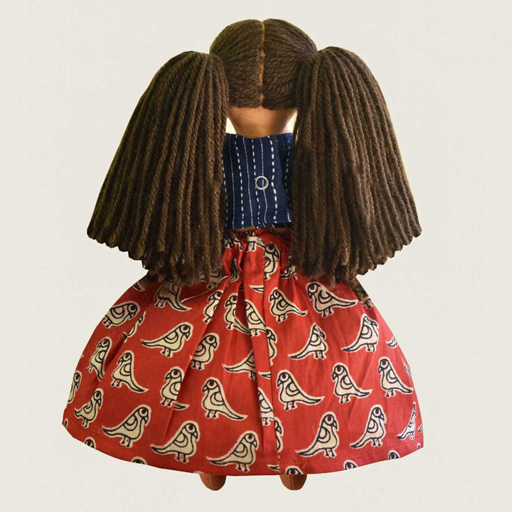 Nilah's (Younger Sister) Mira In Blue & Red Dress | Soft Hand-Stitched Sustainable Indian Play Doll