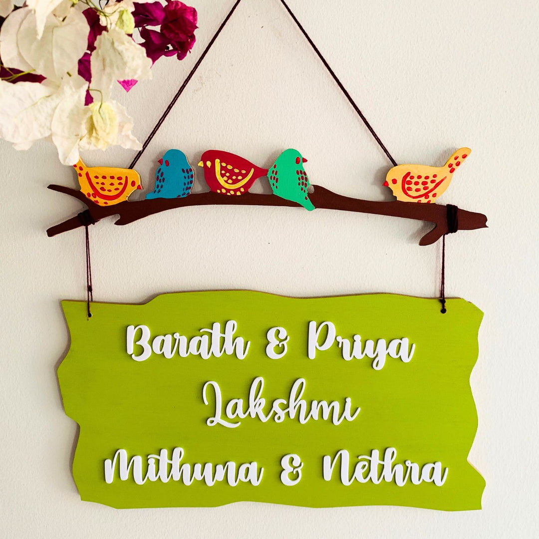 Personalized Sparrow Family Plank Nameplate