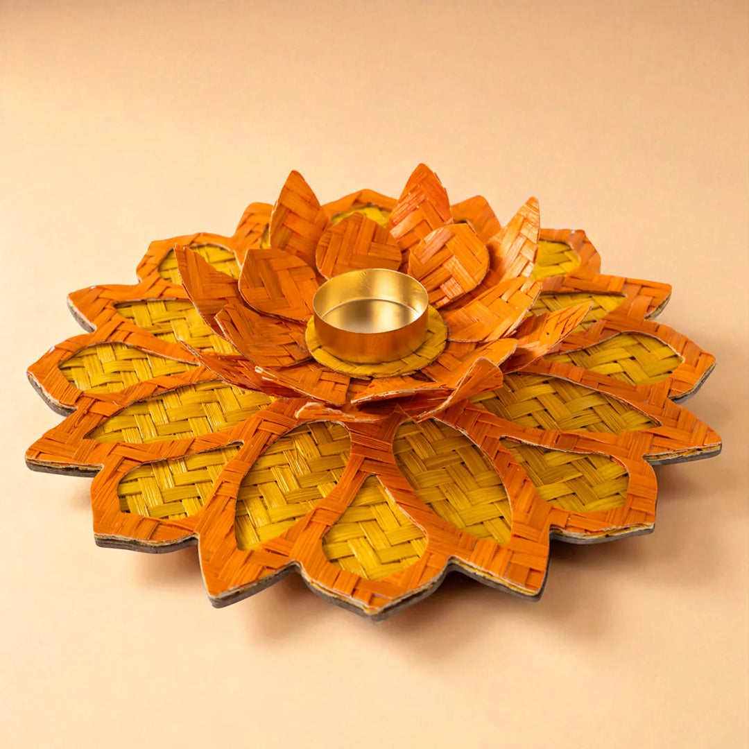 Rangoli Lotus Eco-Friendly Handmade Woven Bamboo Tealight Holder