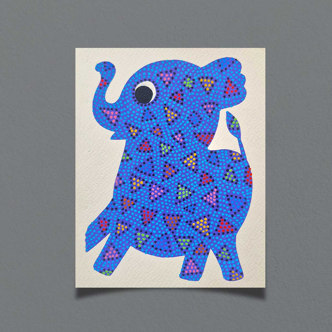 8 x 6 Inch | Happy Dancing Baby Elephant | Original Hand Painted Bhill Painting | Acrylic Paints On Paper
