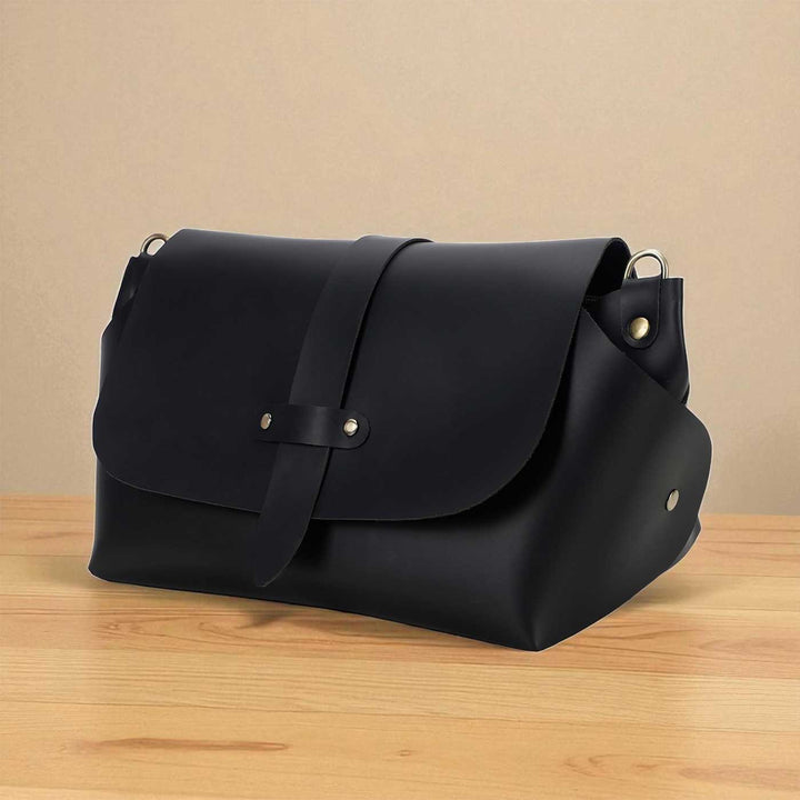 Handmade Solid Black Color Rexine Sling Bag