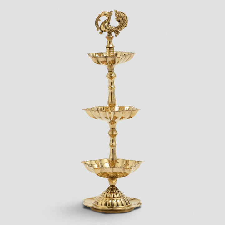 3-Tier Peacock Brass Oil Lamp Stand For Festive Decor