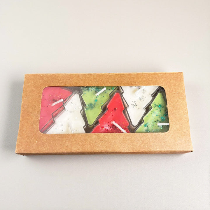 6 Pc | Handmade Red, Green & White Xmas Tree Soy Wax Candles