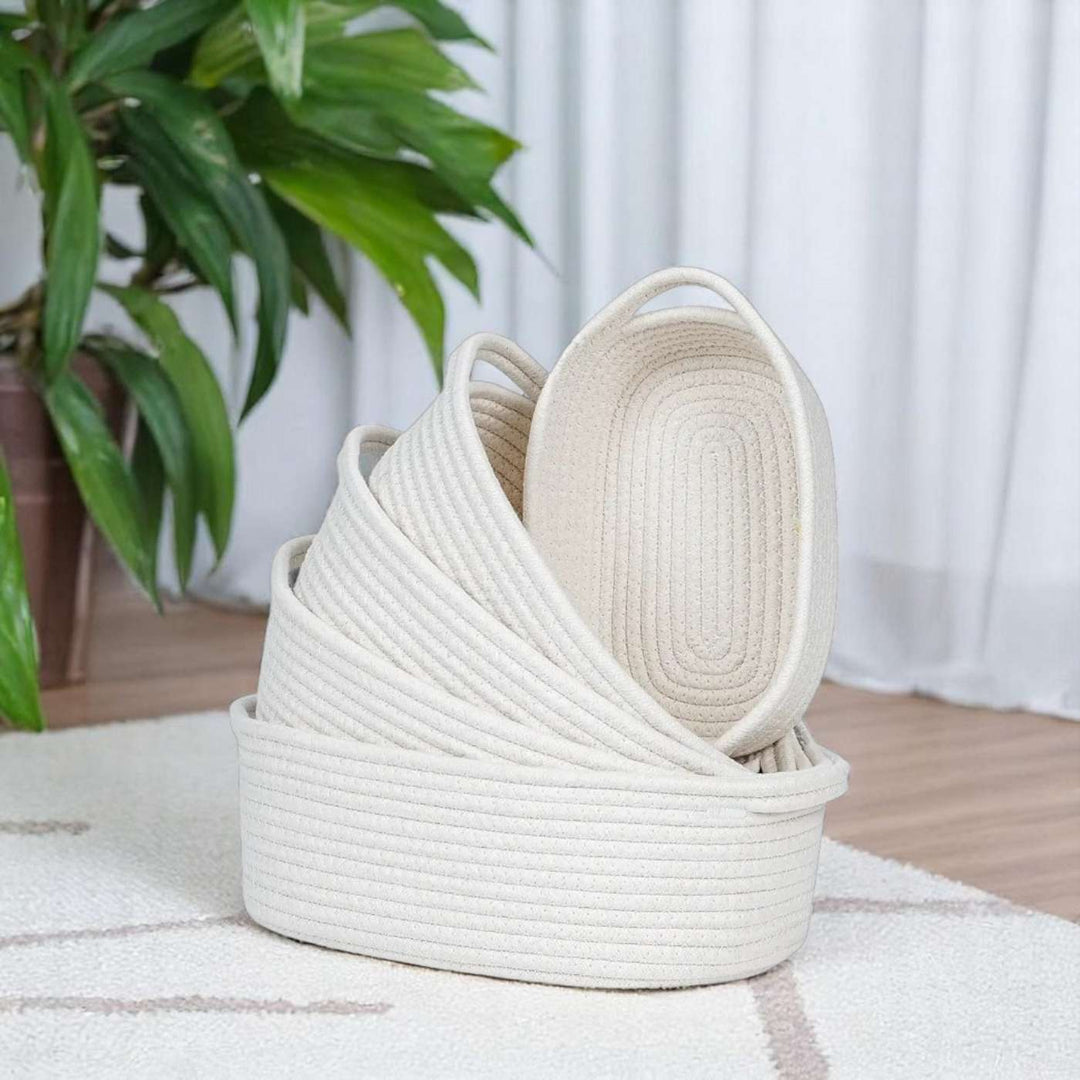 Handmade Coil Basketry Cute Cotton Rope Storage Baskets | Set Of 5