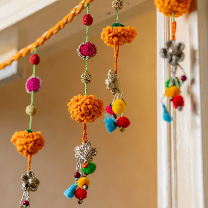 49 Inch | Intricate Realistic Crochet Genda Phool Marigold Design Cotton Toran