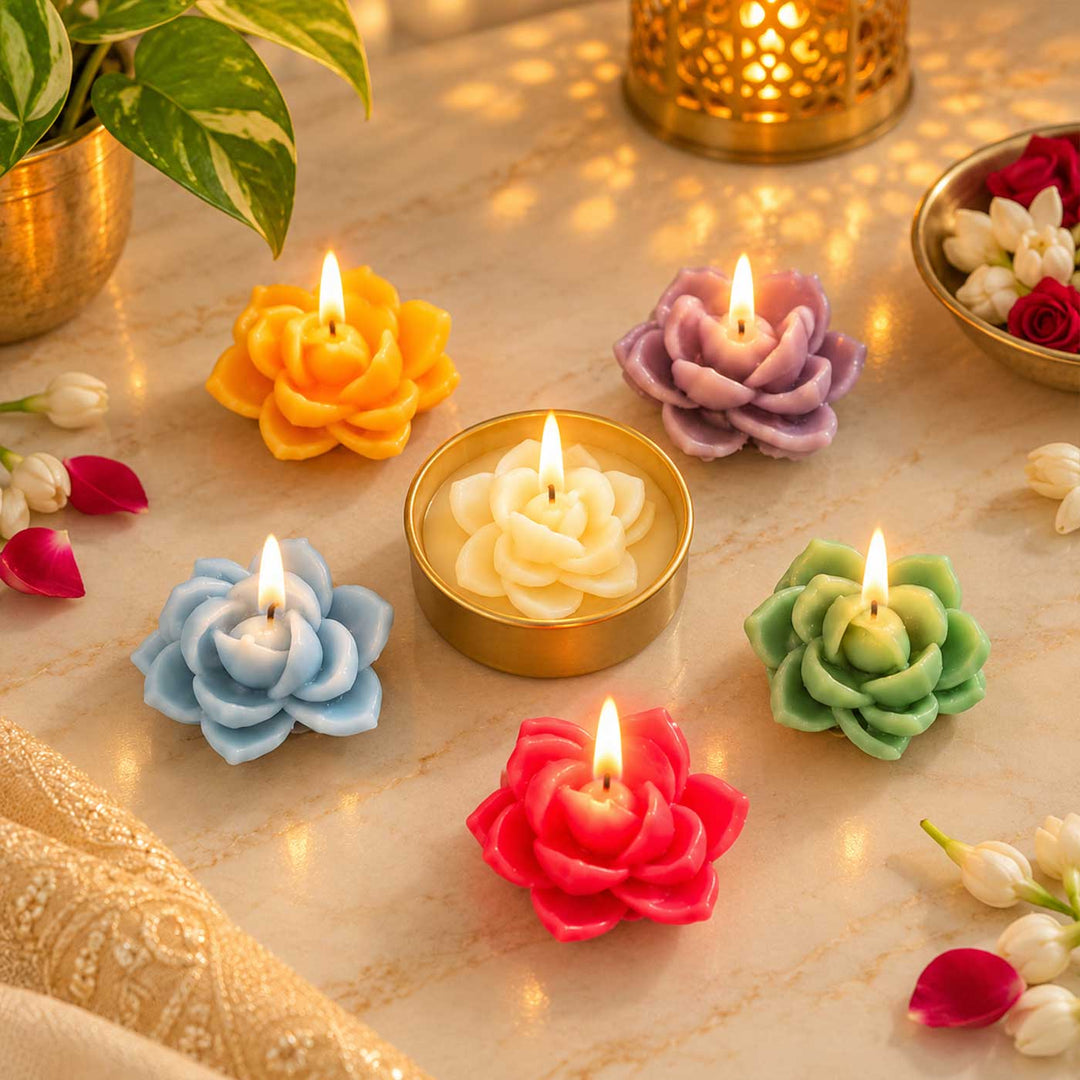 6 pc | Handmade Lotus Soy Wax Candle With Metal Holder