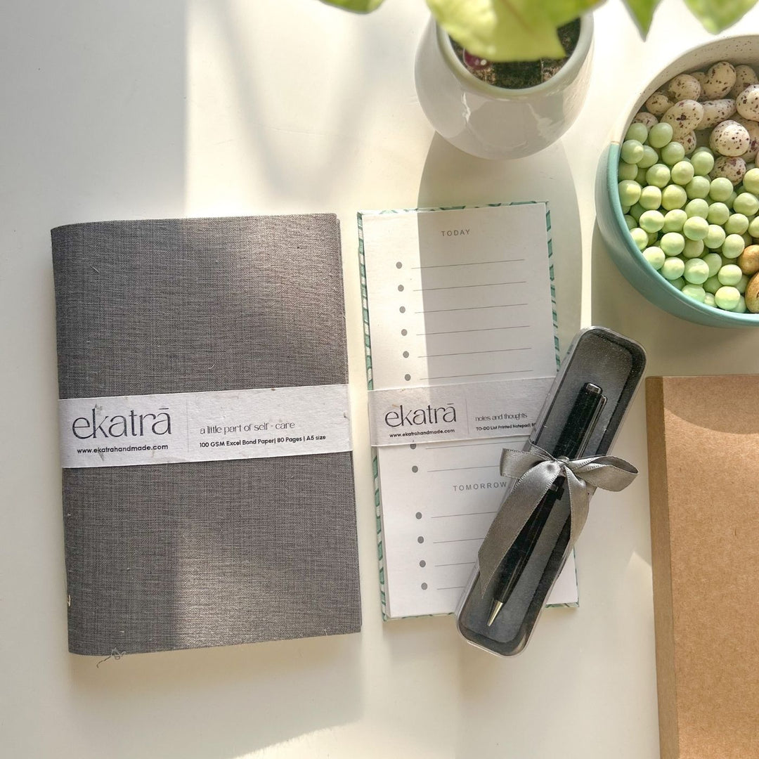 Sustainable Handmade Grey Solid Productivity Stationary Hamper