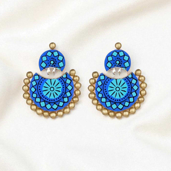 Handmade Beaded Blue Polka Terracotta Earrings