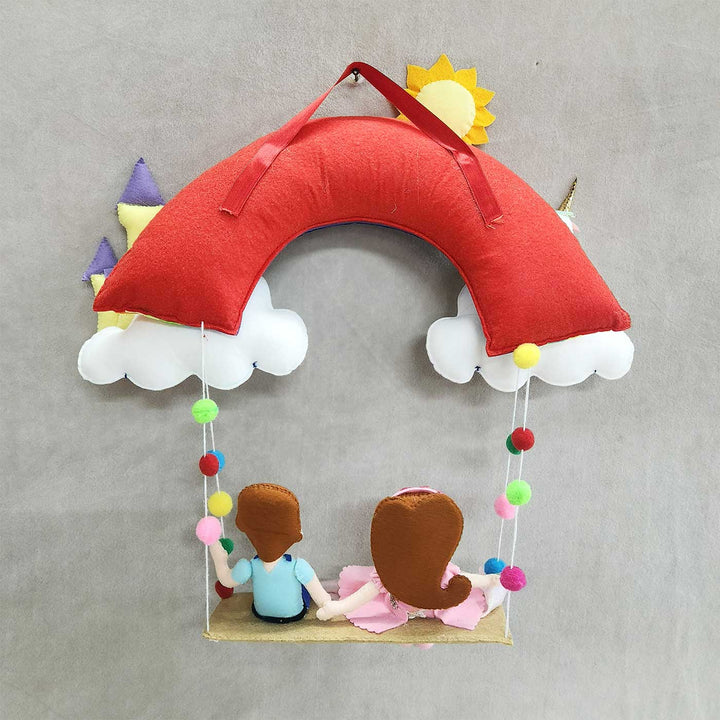 Personalized Rainbow Theme Felt Kids Name Plate For Siblings