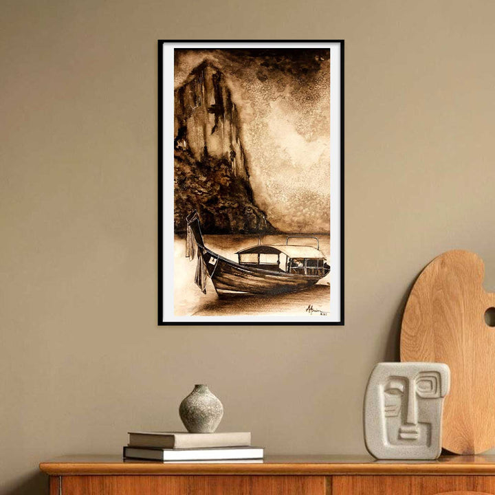 11.8 x 7.4 Inch | Handmade Paper Boat Coffee Painting
