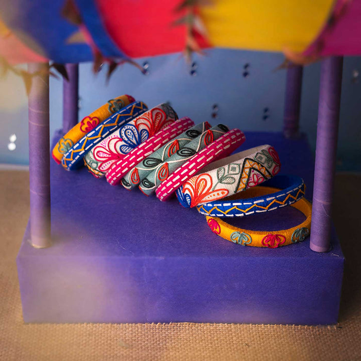 Multicolour Handcrafted Madhavi Cotton Thread Bangles | Set of 10