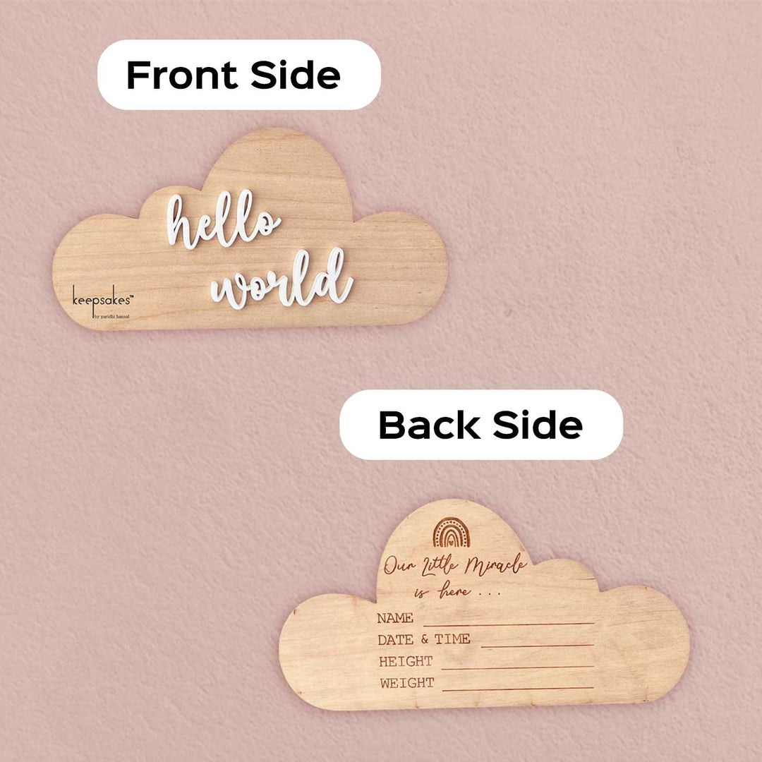 Personalized Cloud Theme Birch Wood Photo Prop With Birth Details For Newborn Photoshoot