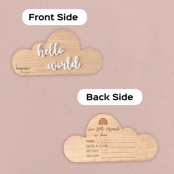 Personalized Cloud Theme Birch Wood Photo Prop With Birth Details For Newborn Photoshoot