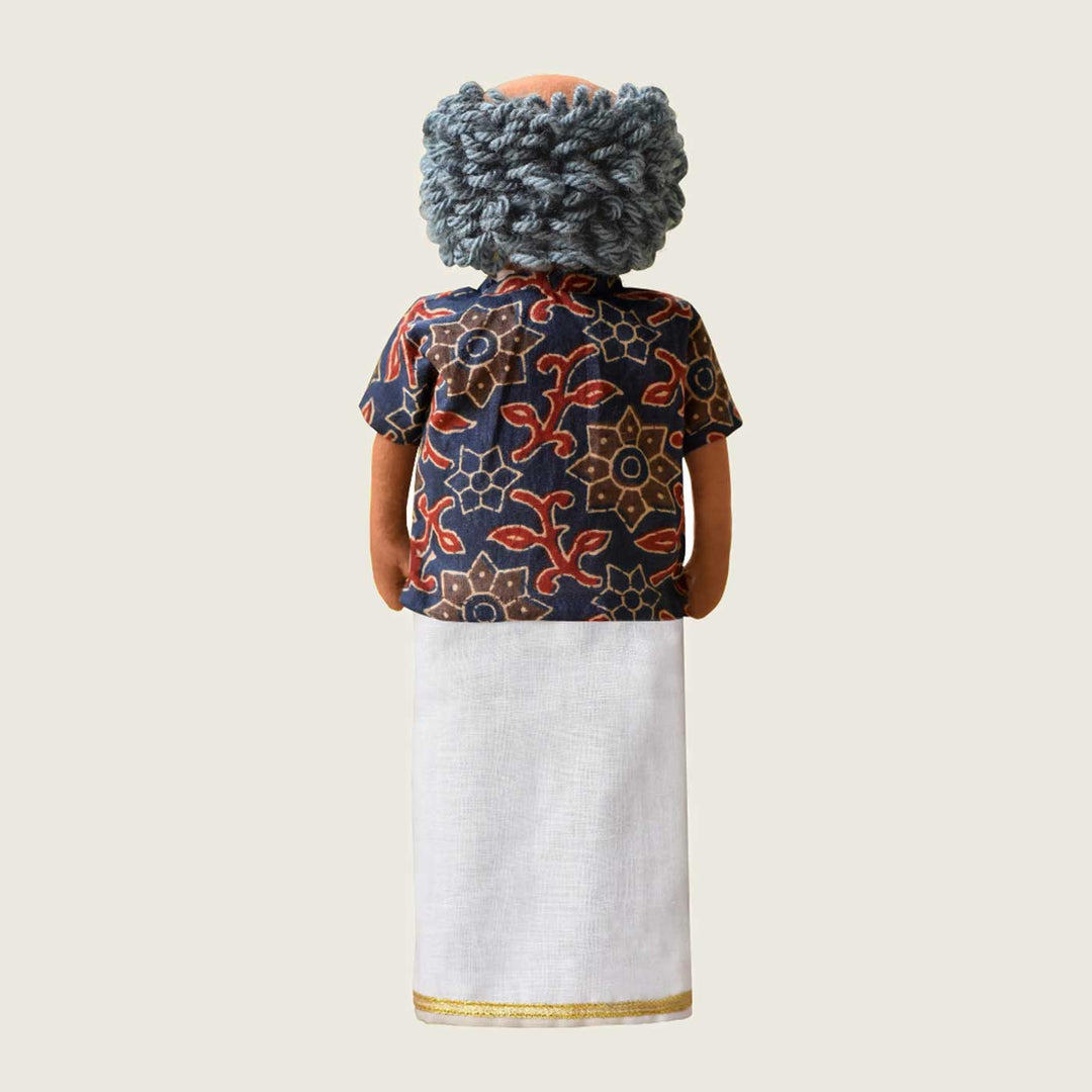 Nilah's Tatha (Grandfather) In Blue Shirt  | Soft Hand-Stitched Sustainable Indian Play Doll