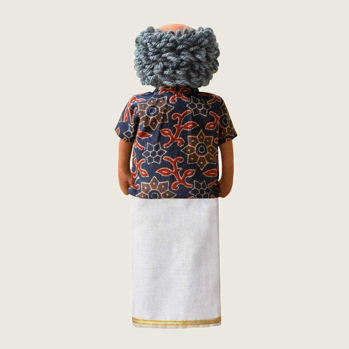 Nilah's Tatha (Grandfather) In Blue Shirt  | Soft Hand-Stitched Sustainable Indian Play Doll