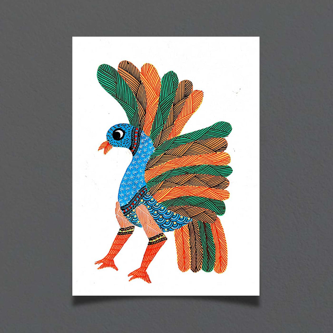 6 x 8 Inch | Peacock | Original Hand painted Tribal Gond Art Painting | Acrylic Paints On Paper