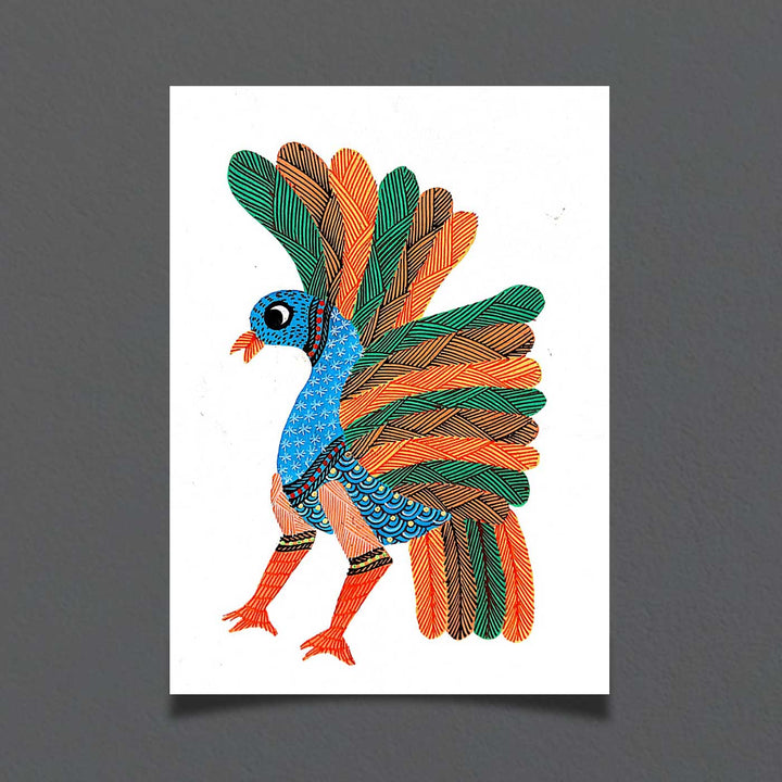 6 x 8 Inch | Peacock | Original Hand painted Tribal Gond Art Painting | Acrylic Paints On Paper