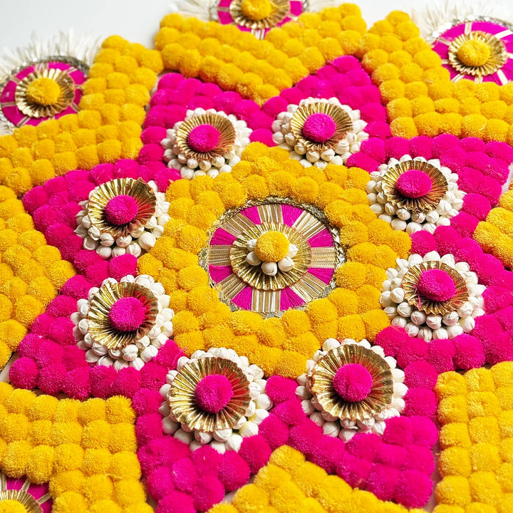 Reusable Pink & Yellow Floral Rangoli | Set Of 9