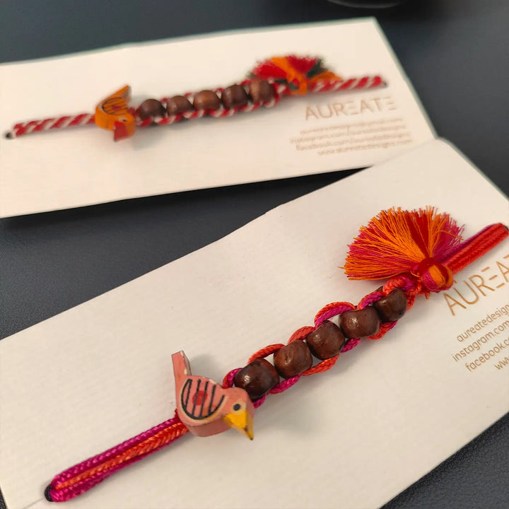 Handmade Beaded Bird Rakhi With Roli Chawal | Set Of 2