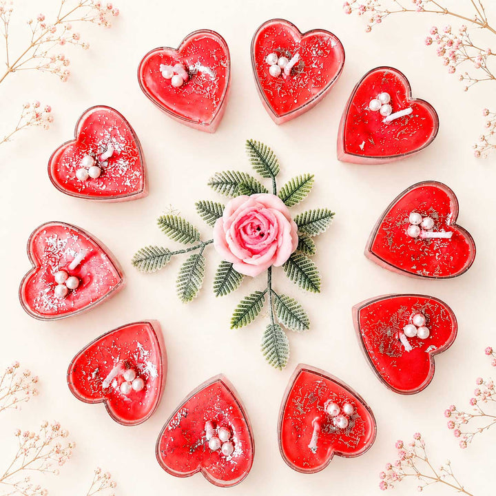 10 pc | Handmade Crimson Heart Rose Scented Soy Wax Tealight Candle