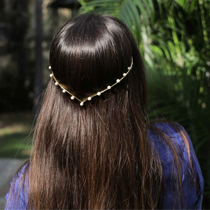 Handmade Moti-Ful 18k Gold Plated Reverse Headband For Weddings