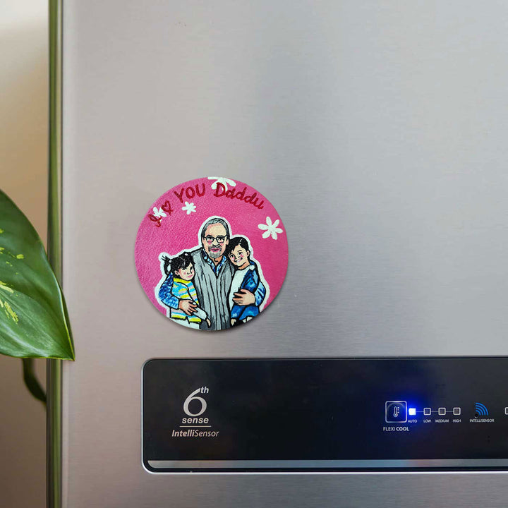 Photo Personalized Hand-Painted Father And Children Canvas Fridge Magnet