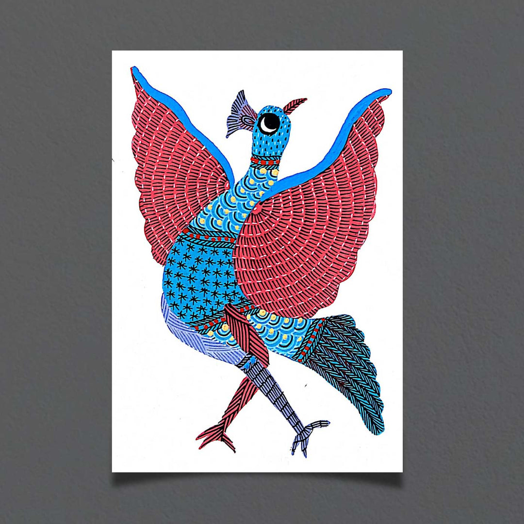6 x 8 Inch | Bird with Spread Wings | Original Hand painted Tribal Gond Art Painting | Acrylic Paints On Paper