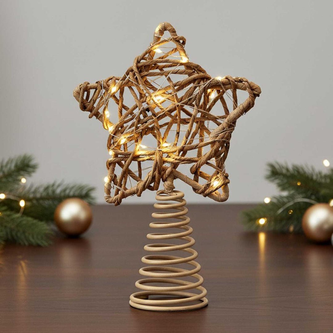 Handmade Banana Rope Twinkle Star Christmas Tree Topper