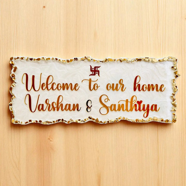 Personalized White & Gold Resin Name Plate