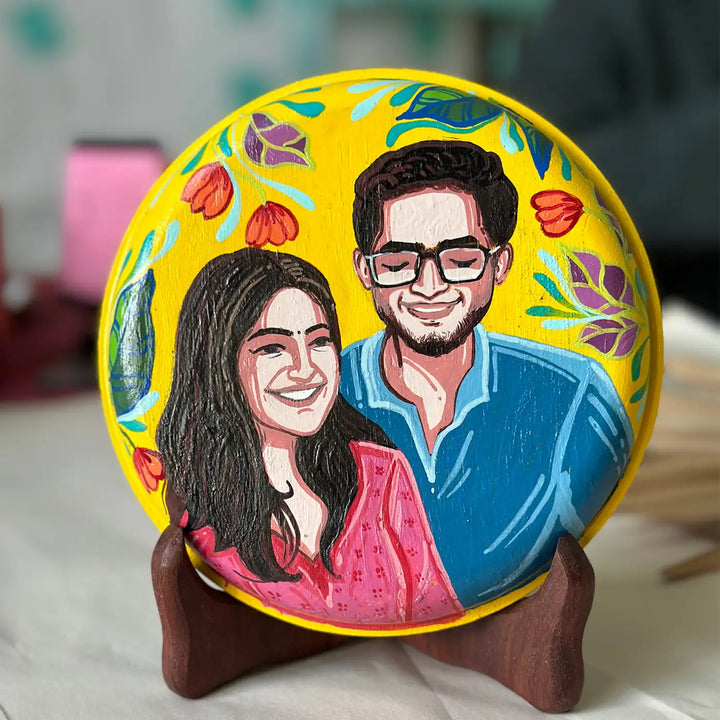 Photo Personalized Hand-Painted Pop Art Illustrated Caricature Rakhi Hamper | Includes 1 Wall Plate, 1 Rakhi