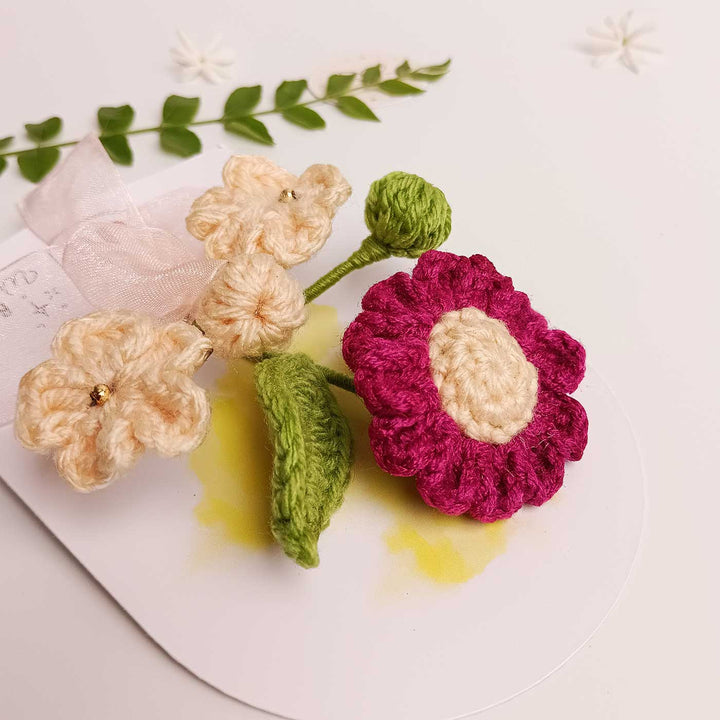 Handmade Crochet 3D Burgundy & Cream Floral Greeting Card