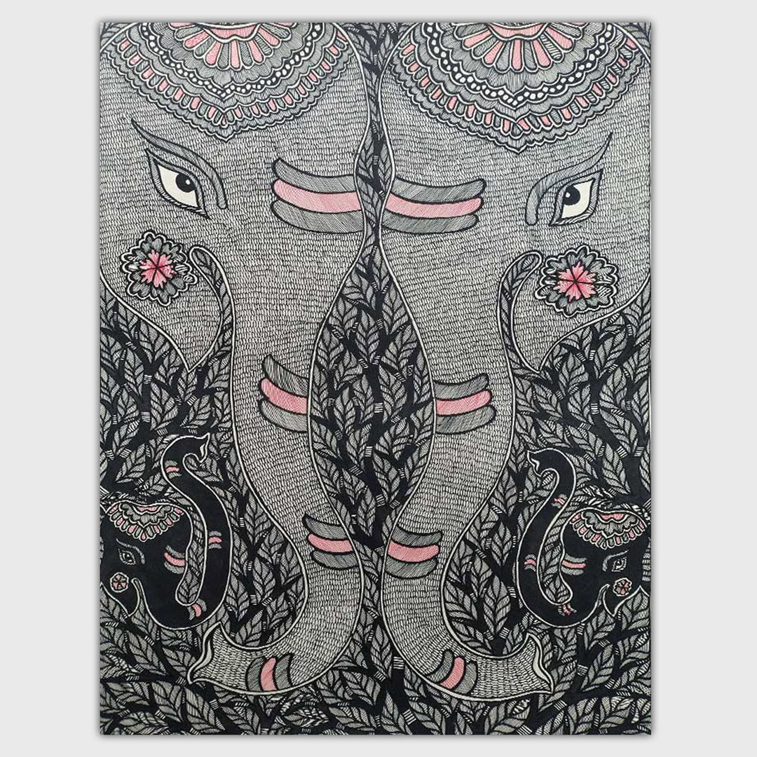 22 x 30 Inch | Elephant's Trunk | Original Hand Painted Madhubani Painting | Natural Pigments On Paper