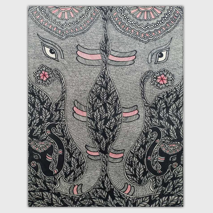 22 x 30 Inch | Elephant's Trunk | Original Hand Painted Madhubani Painting | Natural Pigments On Paper