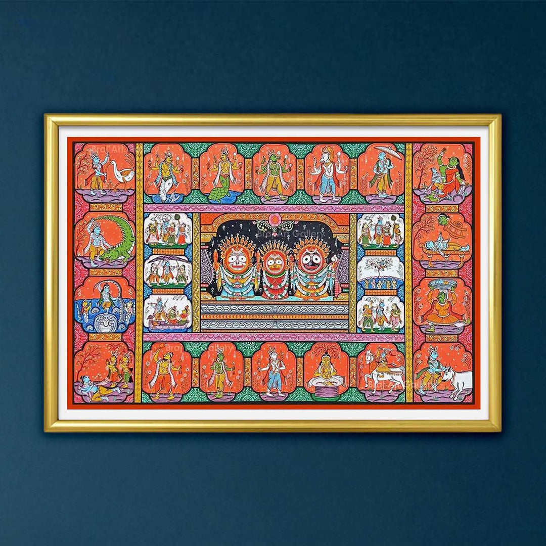 40 X 24 Inch | Handmade Canvas Lord Jagannath With Dashavataar Painting