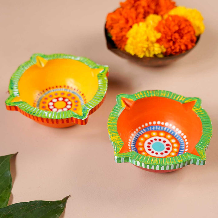 Set of 8 | Handmade Big Star Clay Oil Lamp / Diya